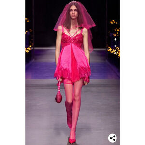 NWT Versace Runway Mini Dress IT 38 US 2 Pink Lace Trim Satin Silk $7,650